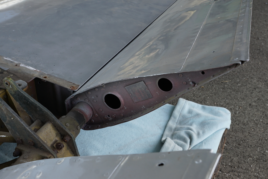 P-51H horizontal stabilizer, elevator, and elevator trim tab at Chanute Air Museum