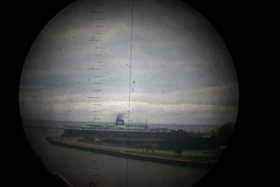 View of USS Badger through eyepiece of Periscope at Wisconsin Maritime Museum