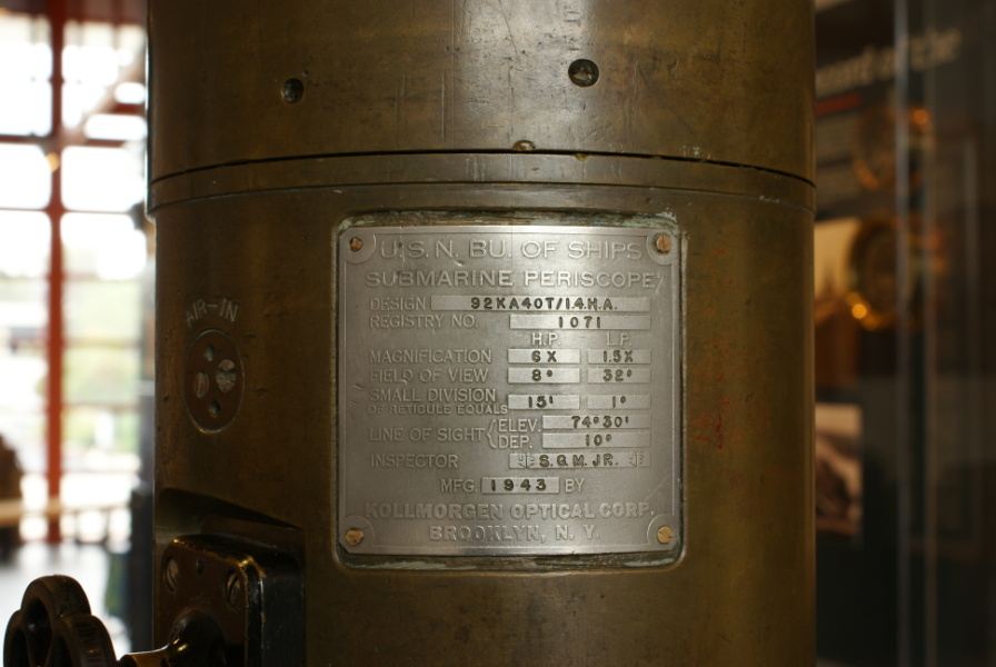 ID plate on optics head of Periscope at Wisconsin Maritime Museum