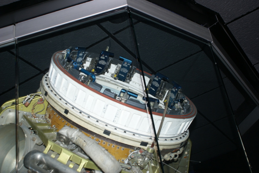Docking ring (with docking latches) on Apollo 13 command module at Kansas Cosmosphere.