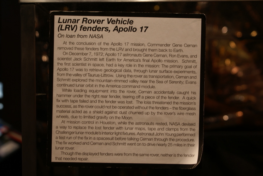 Sign accompanying Apollo 17 LRV Fenders at Kansas Cosmosphere
