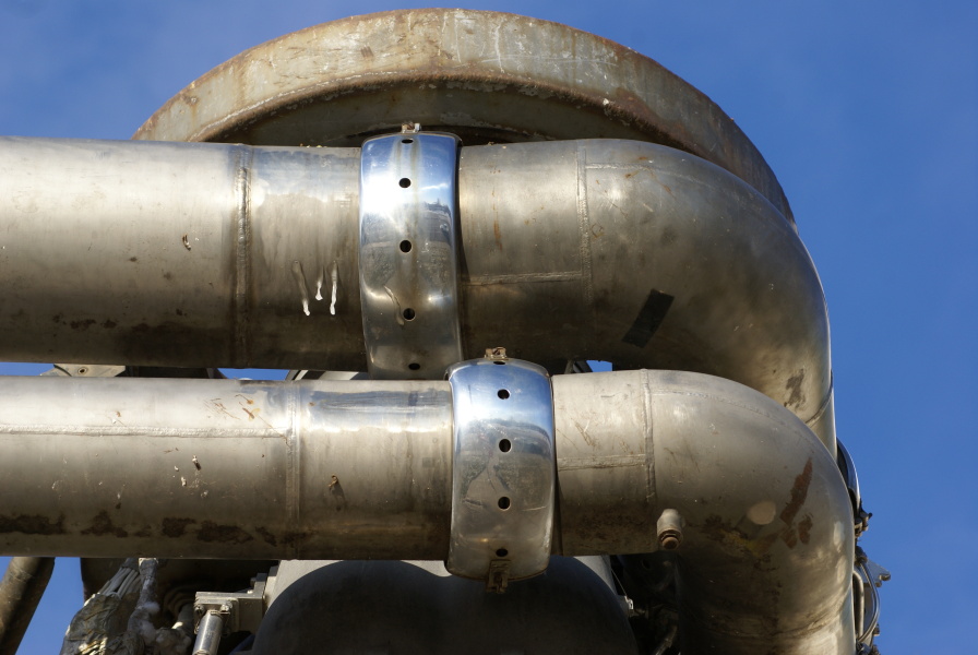 Bellows covers on No. 1 LOX and fuel (RP-1) high-pressure ducts on F-1 Engine at Kansas Cosmosphere.