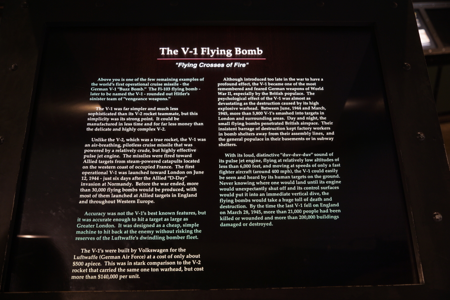 Sign accompanying the V-1 at Kansas Cosmosphere