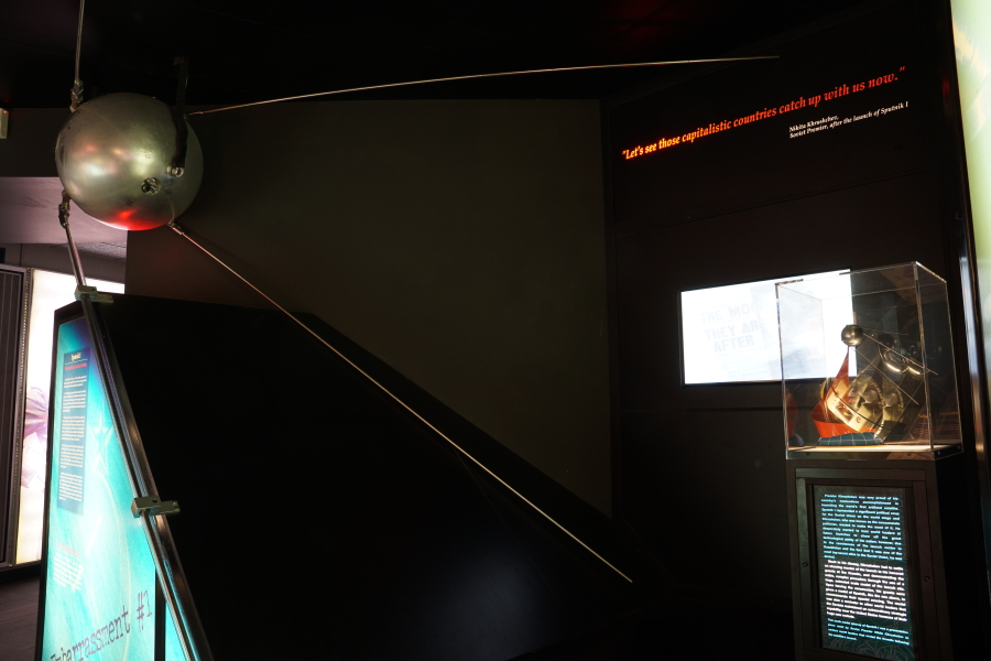 Sputnik I model in First Satellites exhibit at Kansas Cosmosphere