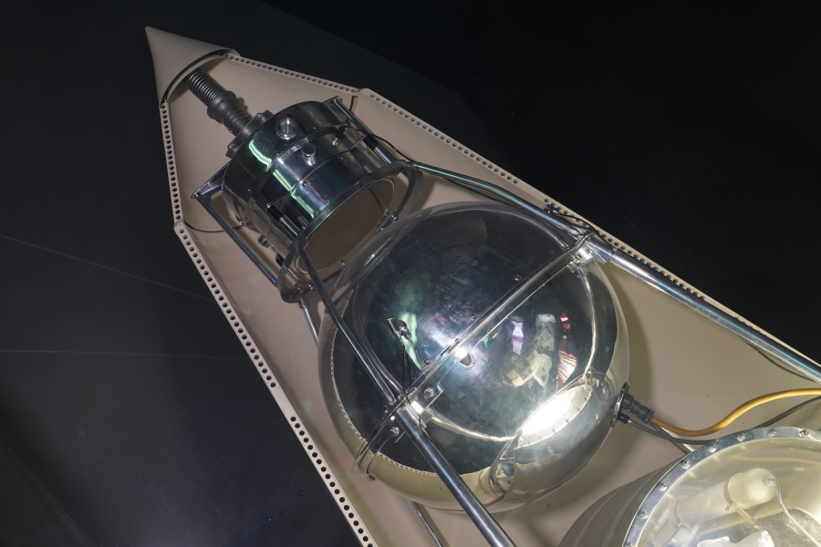 Sputnik II model in First Satellites exhibit at Kansas Cosmosphere