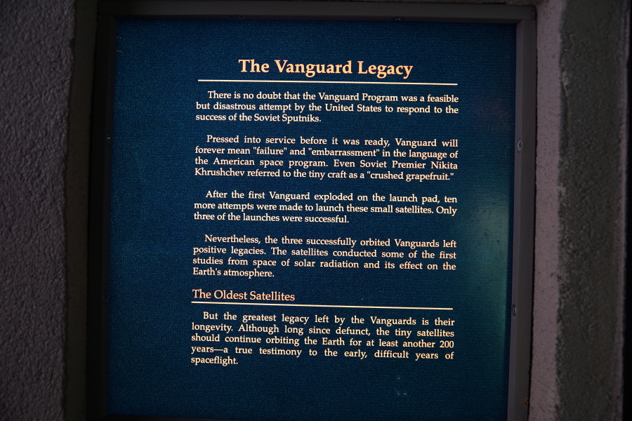 Sign accompanying Vanguard 1 model in First Satellites exhibit at Kansas Cosmosphere