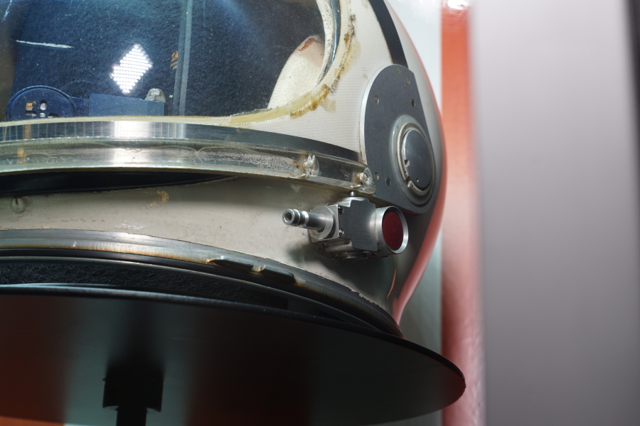 Schirra Project Mercury Sigma 7 Training Suit helmet visor valve at Kansas Cosmosphere