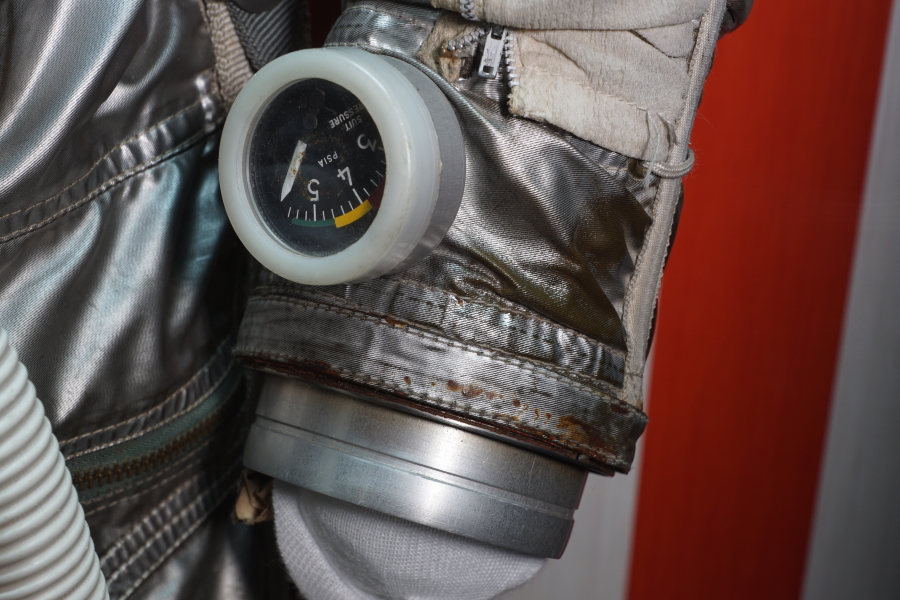Schirra Project Mercury Sigma 7 Training Suit wrist ring and pressure indicator at Kansas Cosmosphere