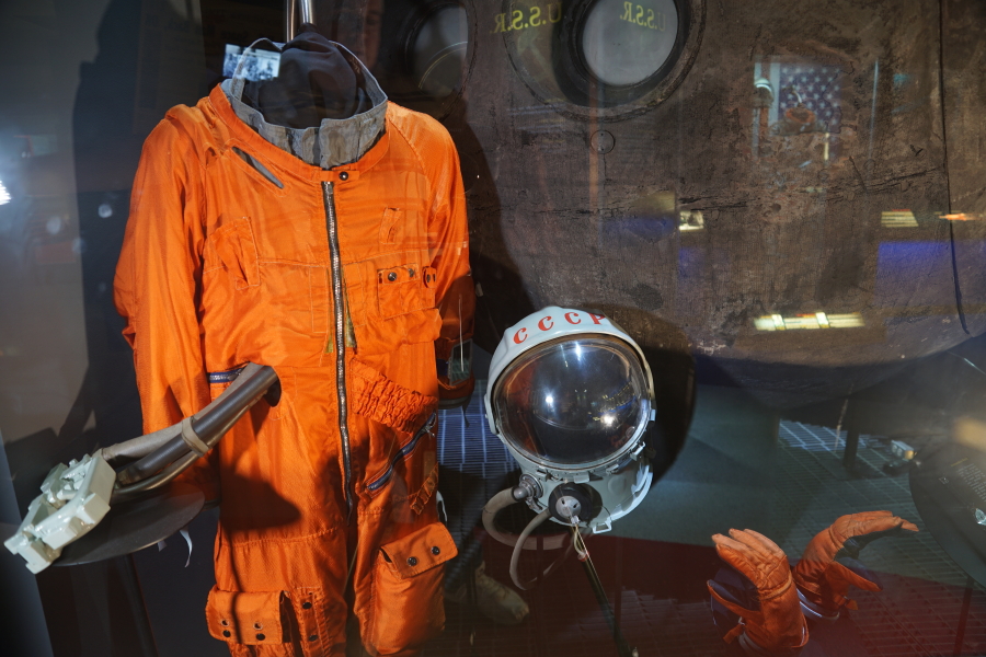 Vostok (SK-1) Suit, helmet and gloves at Kansas Cosmosphere