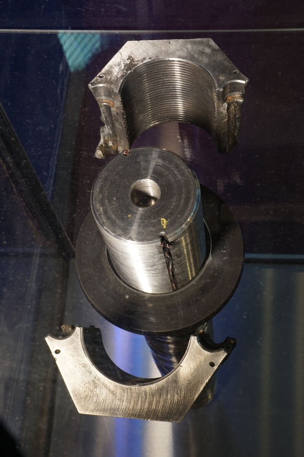 Shuttle SRB Hold-Down Bolt and frangible nut at Kansas Cosmosphere