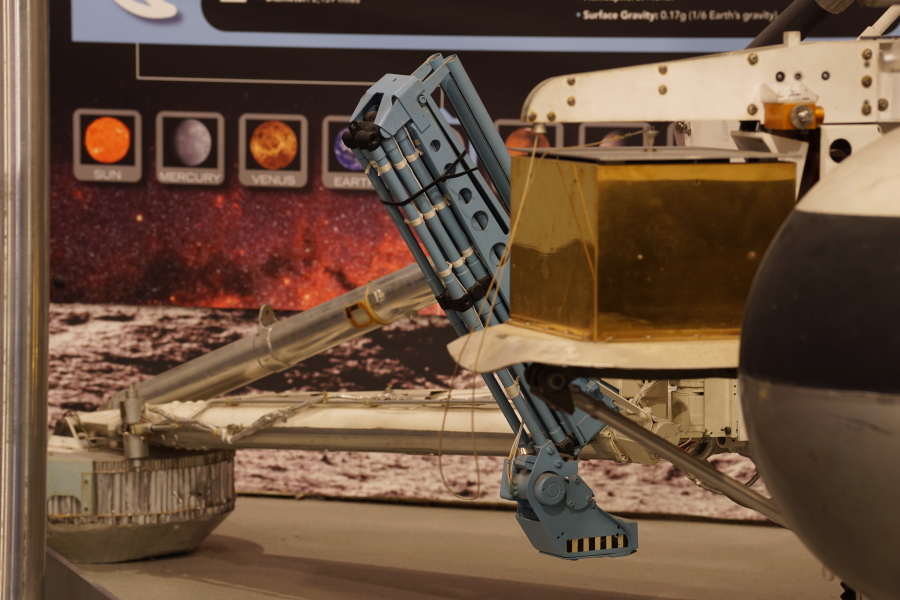 Soil Mechanics/Surface Sampler device scoop arm on Surveyor Engineering Model at Kansas Cosmosphere