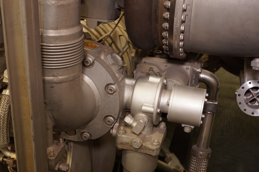Fuel (RP-1) duct and main fuel valve on Cut-Away H-1 Engine at Kansas Cosmosphere