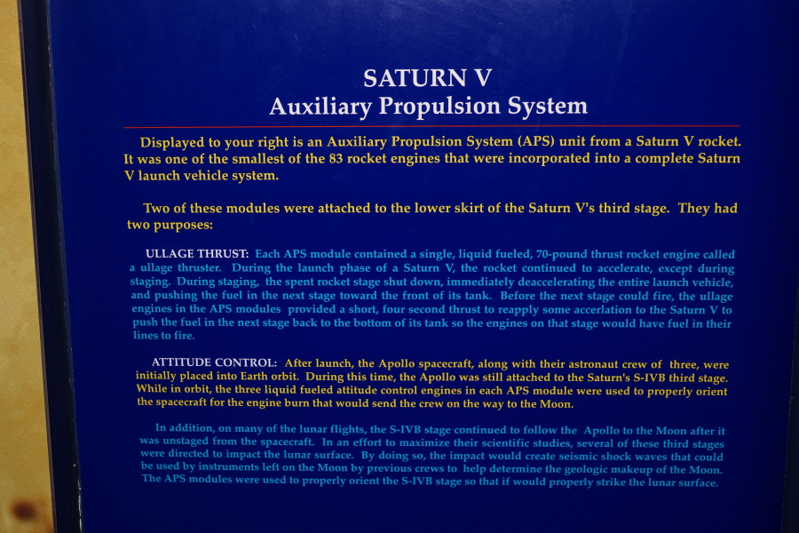 Sign accompanying S-IVB (Saturn V) Auxiliary Propulsion System Module at Kansas Cosmosphere