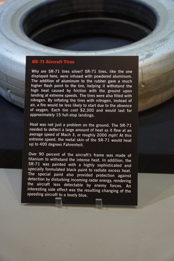 Sign by SR-71 tire at Kansas Cosmosphere