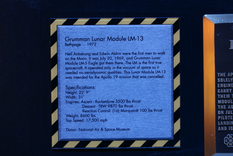 Sign accompanying LM-13 at Cradle of Aviation