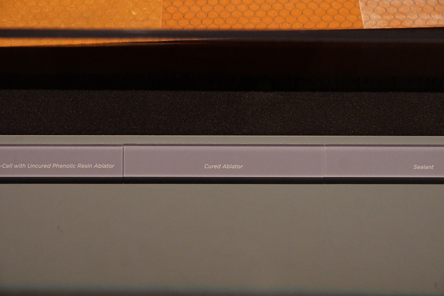 Sign accompanying Apollo Heat Shield Manufacturing Model cured ablator at Destination Moon