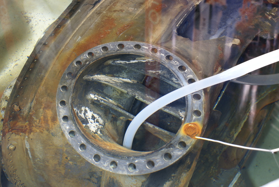 Turbine/gas generator inlet on turbopump from Jeff Bezos recovered F-1 Apollo 11 rocket engines