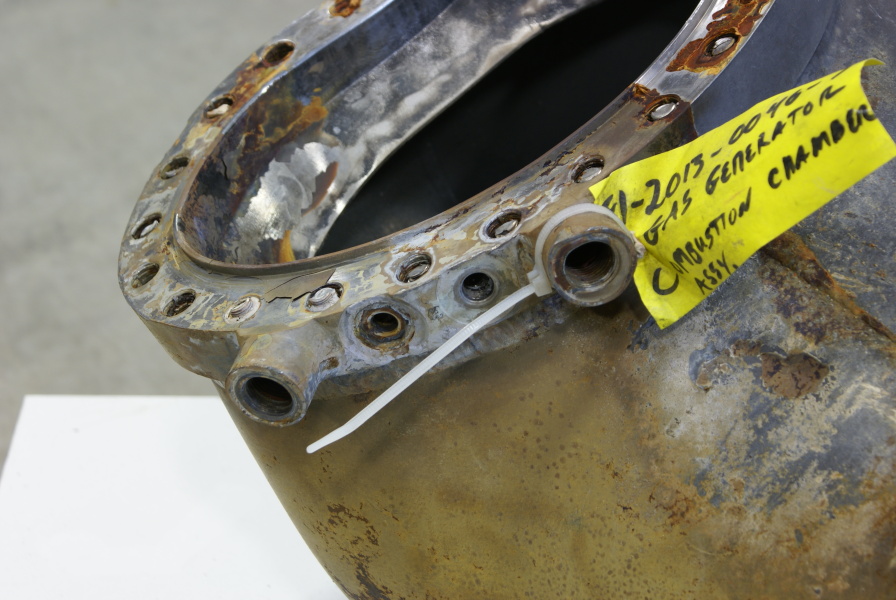 Igniter bosses on Gas Generator Combustor from Jeff Bezos recovered F-1 Apollo 11 rocket engines