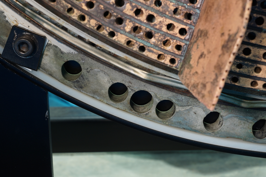 Injector plate index holes on Jeff Bezos recovered F-1 Apollo 11 rocket engines