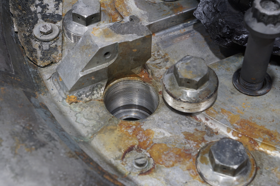 Dome sealing plugs on the LOX dome from one of the Jeff Bezos recovered F-1 Apollo 11 rocket engines