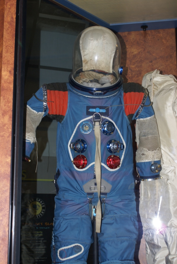 Front of Apollo A7L Suit torso-limb suit assembly (TLSA) torso at Franklin Institute