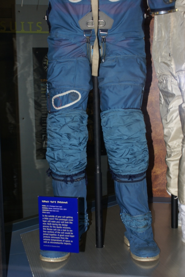Front legs of Apollo A7L Suit torso-limb suit assembly (TLSA) at Franklin Institute