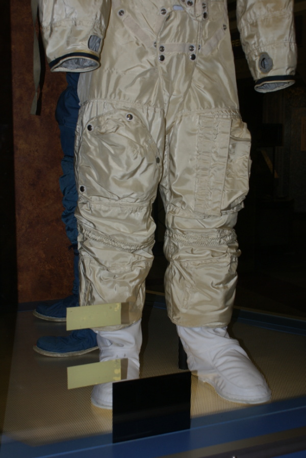 Front legs of Apollo A7L Suit integrated thermal micrometeoroid garment (ITMG) at Franklin Institute