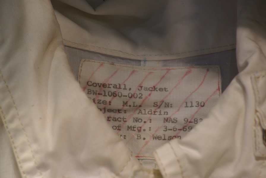 Manufacturer's tag on Aldrin's Apollo 11 Inflight Coverall Garment at Great Lakes Science Center