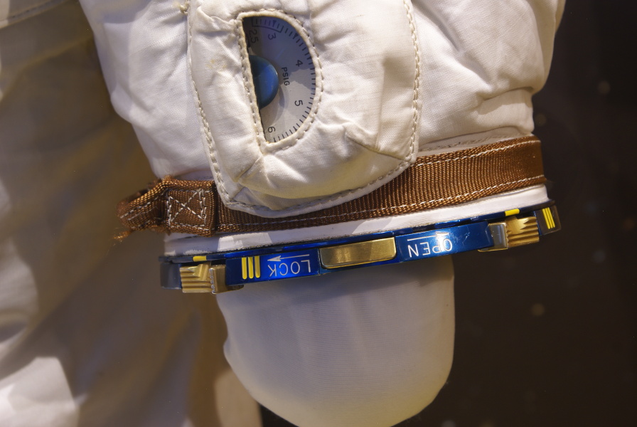 Wrist ring on left arm of Weitz Suit at Great Lakes Science Center
