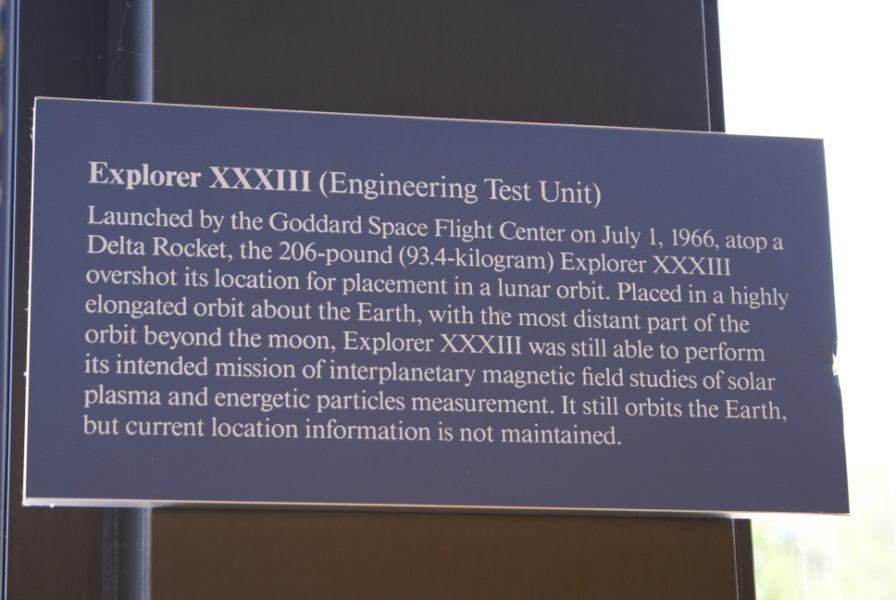 Sign accompanying Explorer XXXIII at Goddard Space Flight Center