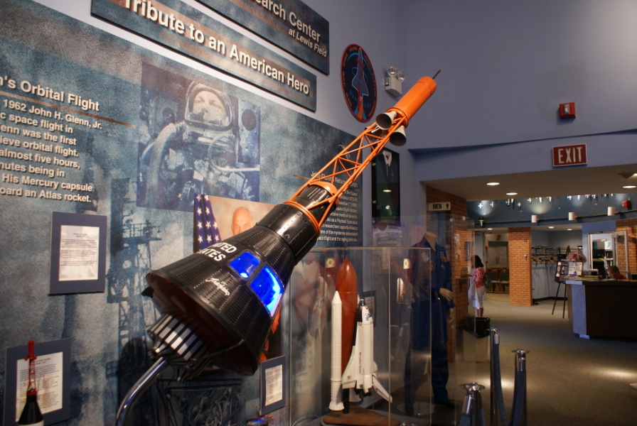 Mercury spacecraft model in Glenn Research Center visitor center lobby