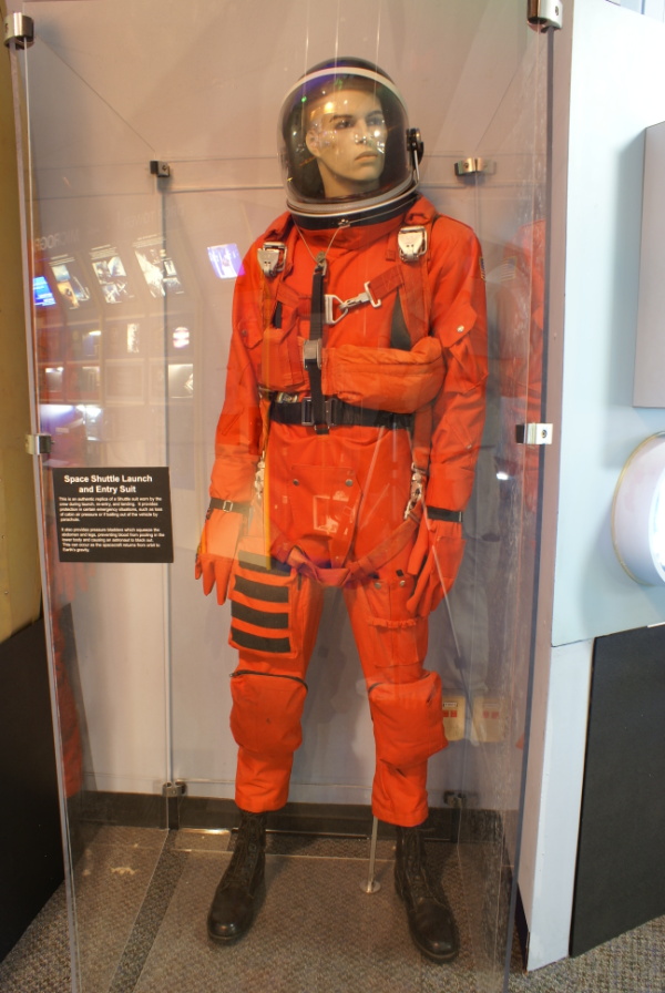 Shuttle Launch Entry Suit replica in Glenn Research Center visitor center lobby