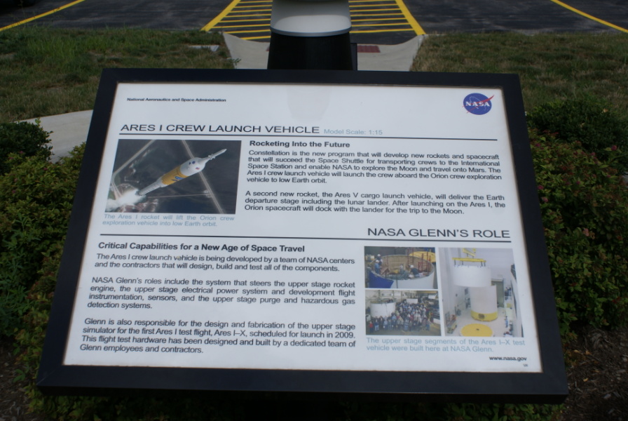 Sign accompanying Ares I model on Glenn Research Center grounds