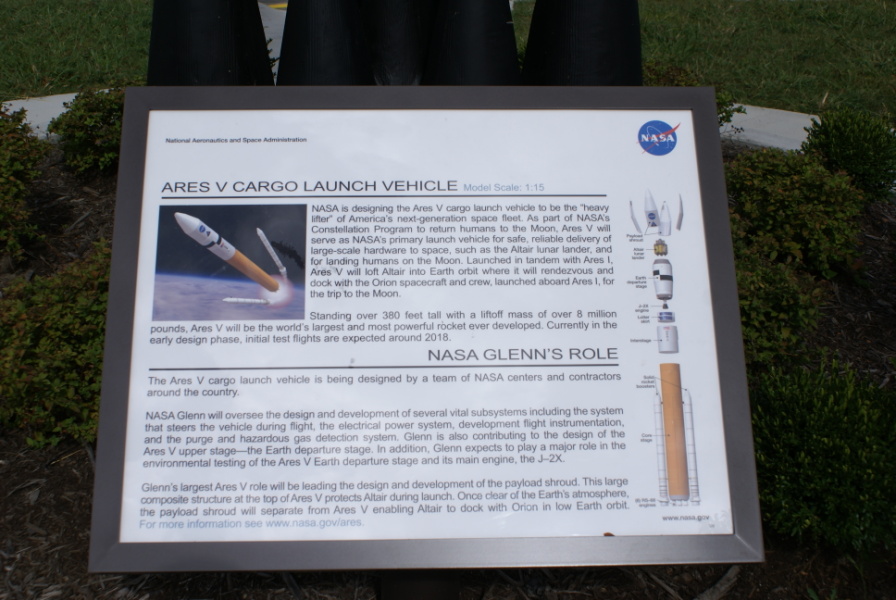 Sign accompanying Ares V model on Glenn Research Center grounds