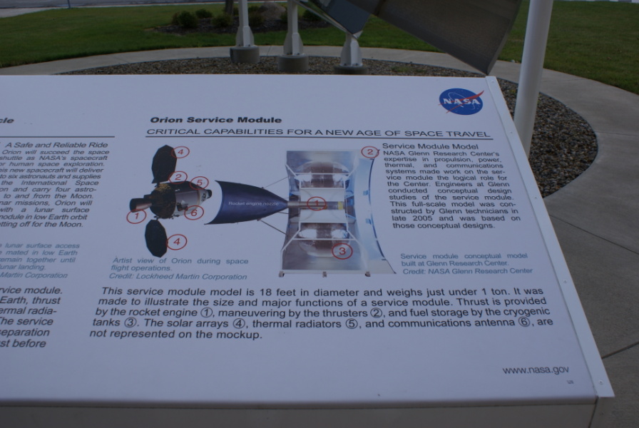 Sign accompanying Orion Service Module Mockup at Glenn Research Center
