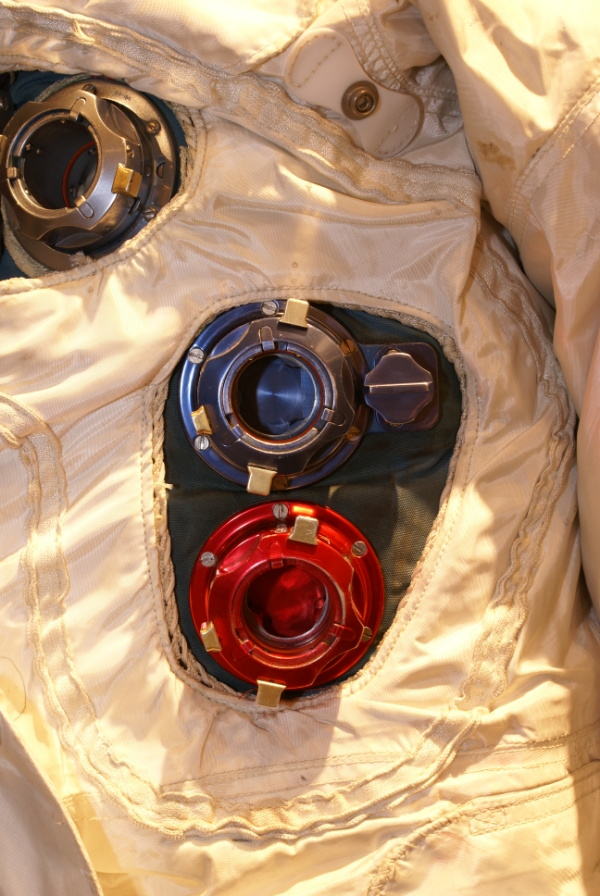 Anders' Apollo 8 Suit chest connectors at Glenn Research Center