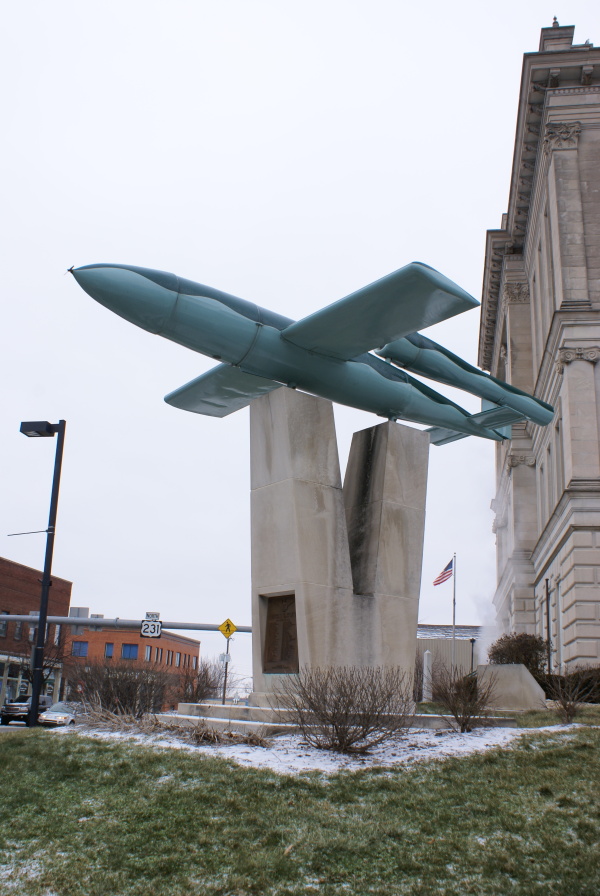 V-1 on V pedestal World War II WWII memorial in Greencastle Indiana