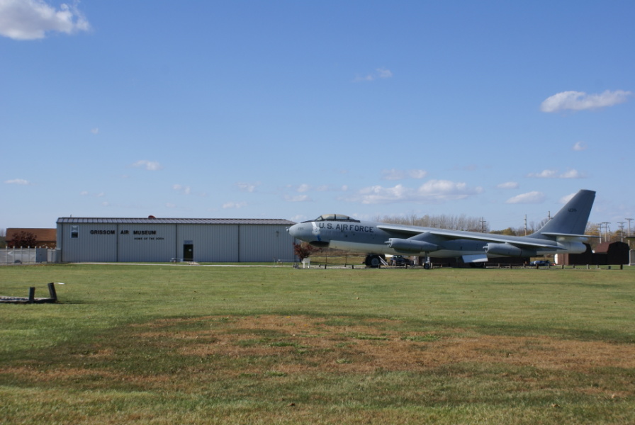 B-47 Stratojet next to Grissom Air Museum museum building