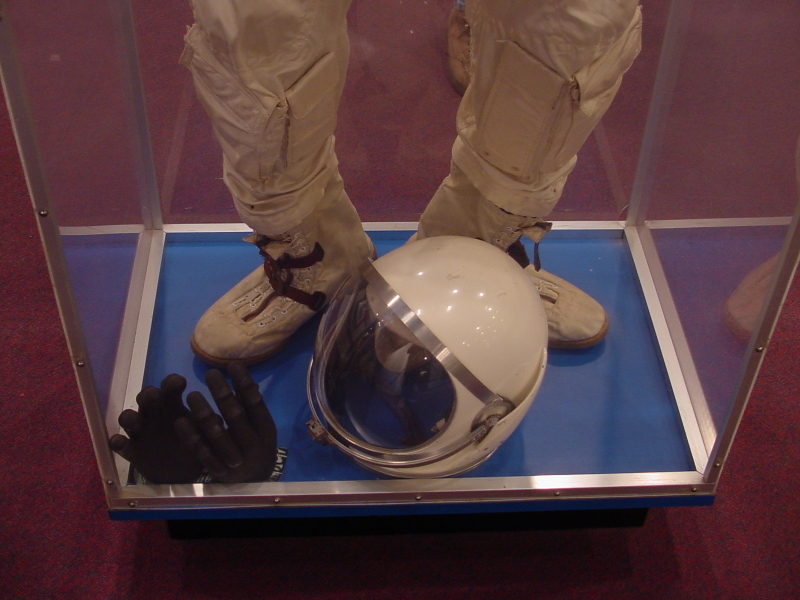 Lower part of Grissom Gemini 3 Suit (pre-renovation), including helmet, in Grissom Memorial in Mitchell Indiana