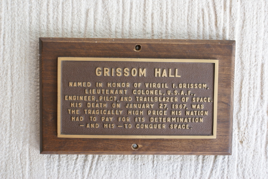Grissom Hall plaque inside Grissom Memorial in Mitchell Indiana