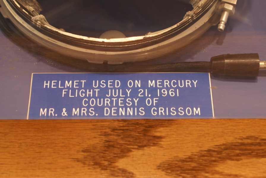 Sign accompanying Grissom Mercury Helmet (pre-renovation) at Grissom Memorial in Mitchell Indiana