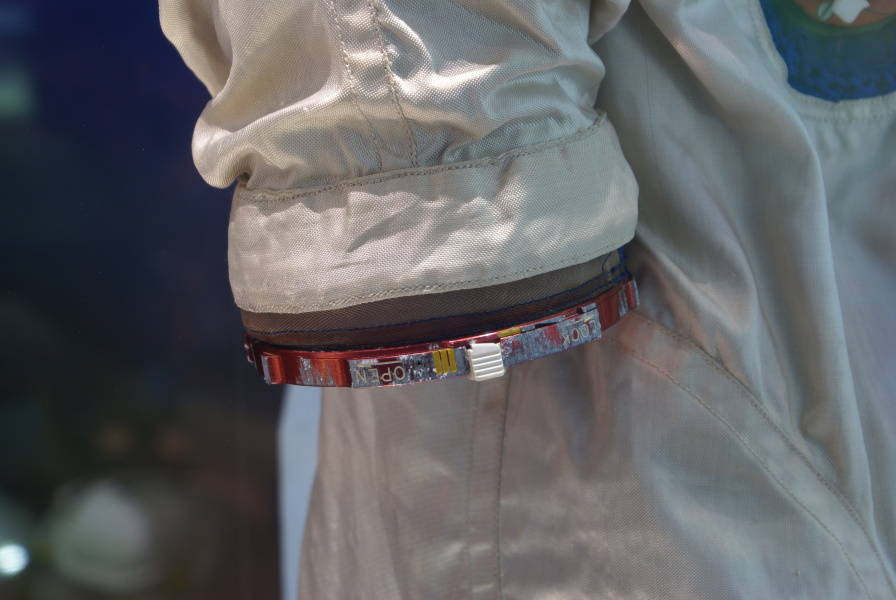 Right (red) wrist disconnect on Grissom's Gemini 3 Suit at Mitchell Indiana