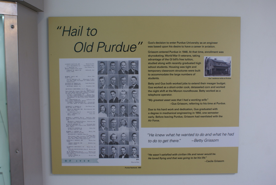 Sign by the Purdue Artifacts in the Grissom Memorial in Mitchell Indiana