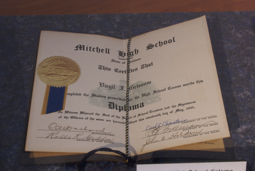 Gus Grissom's high school diploma at Grissom Memorial in Mitchell Indiana