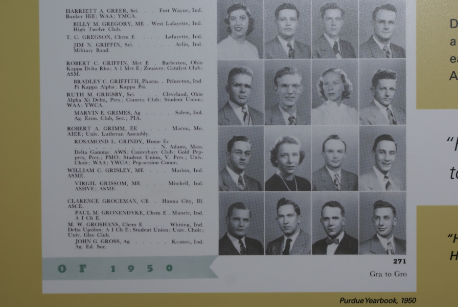 Page from Gus Grissom's Purdue University yearbook at the Grissom Memorial in Mitchell Indiana