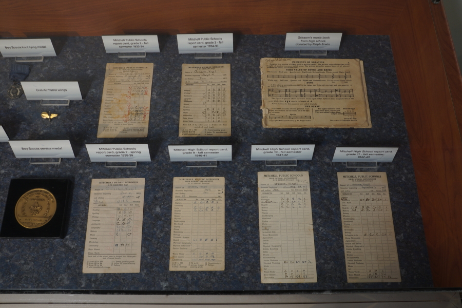 Gus Grissom's grade school and high school report cards at Grissom Memorial in Mitchell Indiana