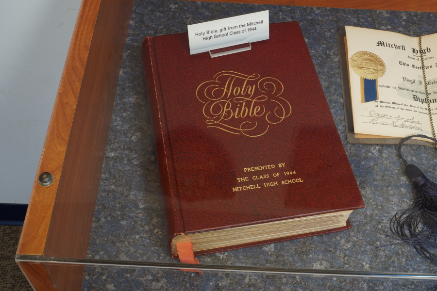 Gus Grissom's high school graduation Bible at Grissom Memorial in Mitchell Indiana