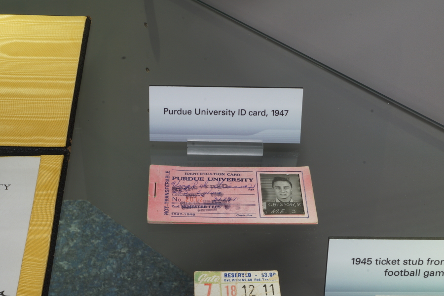 Gus Grissom's Purdue University ID card at the Grissom Memorial in Purdue Artifacts