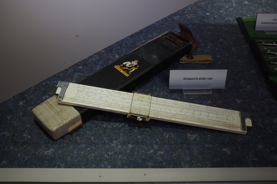 Gus Grissom's Purdue University sliderule (with Purdue Pete) at the Grissom Memorial in Purdue Artifacts