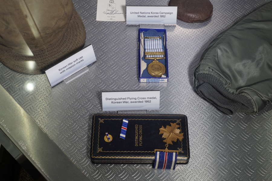 Grissom's United Nations Korea Campaign Medal and Distinguished Flying Cross in Grissom: Pilot display in Grissom Memorial in Mitchell Indiana